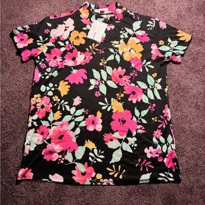 LuLaRoe Black Top with Pink, Orange, and Green Floral